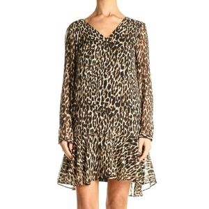 Banana Republic Sheer Leopard Dress Womens Size 8 V-Neck A-Line Ruffle Hem Shift
